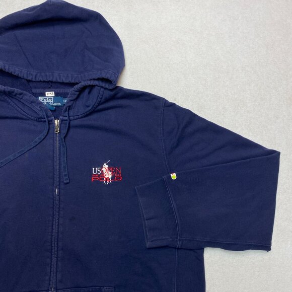 Vintage Polo Ralph Lauren Hoodie Mens 2XL Blue Y2K US Tennis Open 2005 Fleece - Picture 2 of 12
